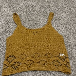 American Eagle Mustard Crochet CropTop